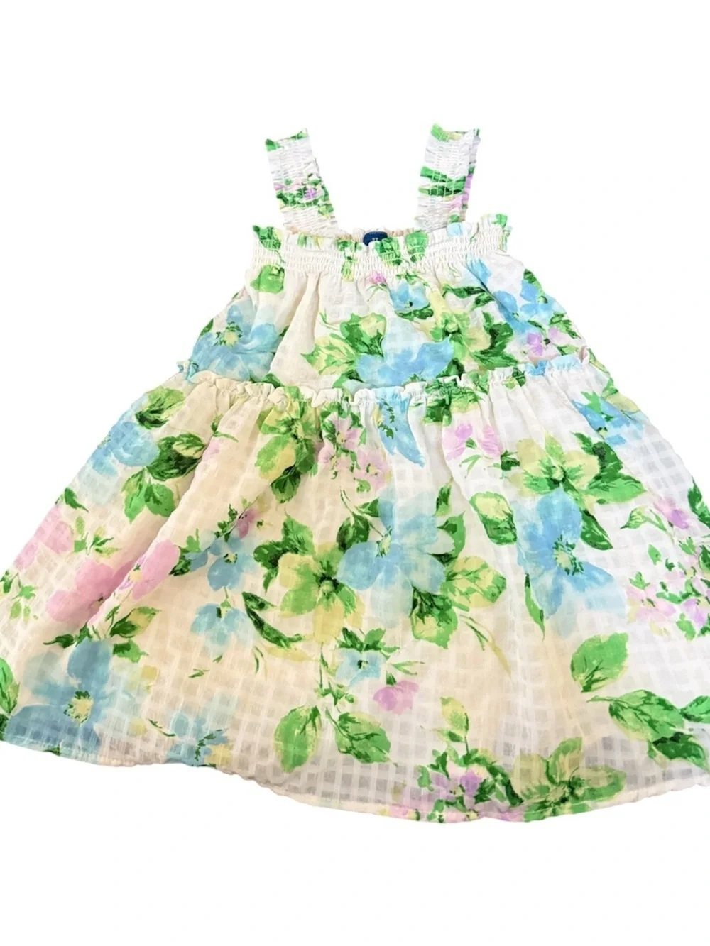 Old Navy White Floral Sundress with Green, Blue, and Pink Accents